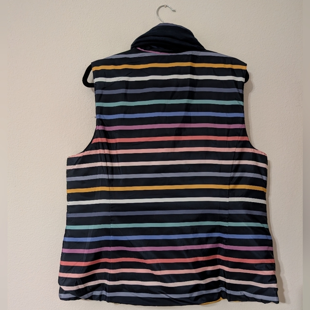 Christopher & Banks Womens Reversible Blue Striped Multicolor Vest W/ Scarf - Picture 2 of 6
